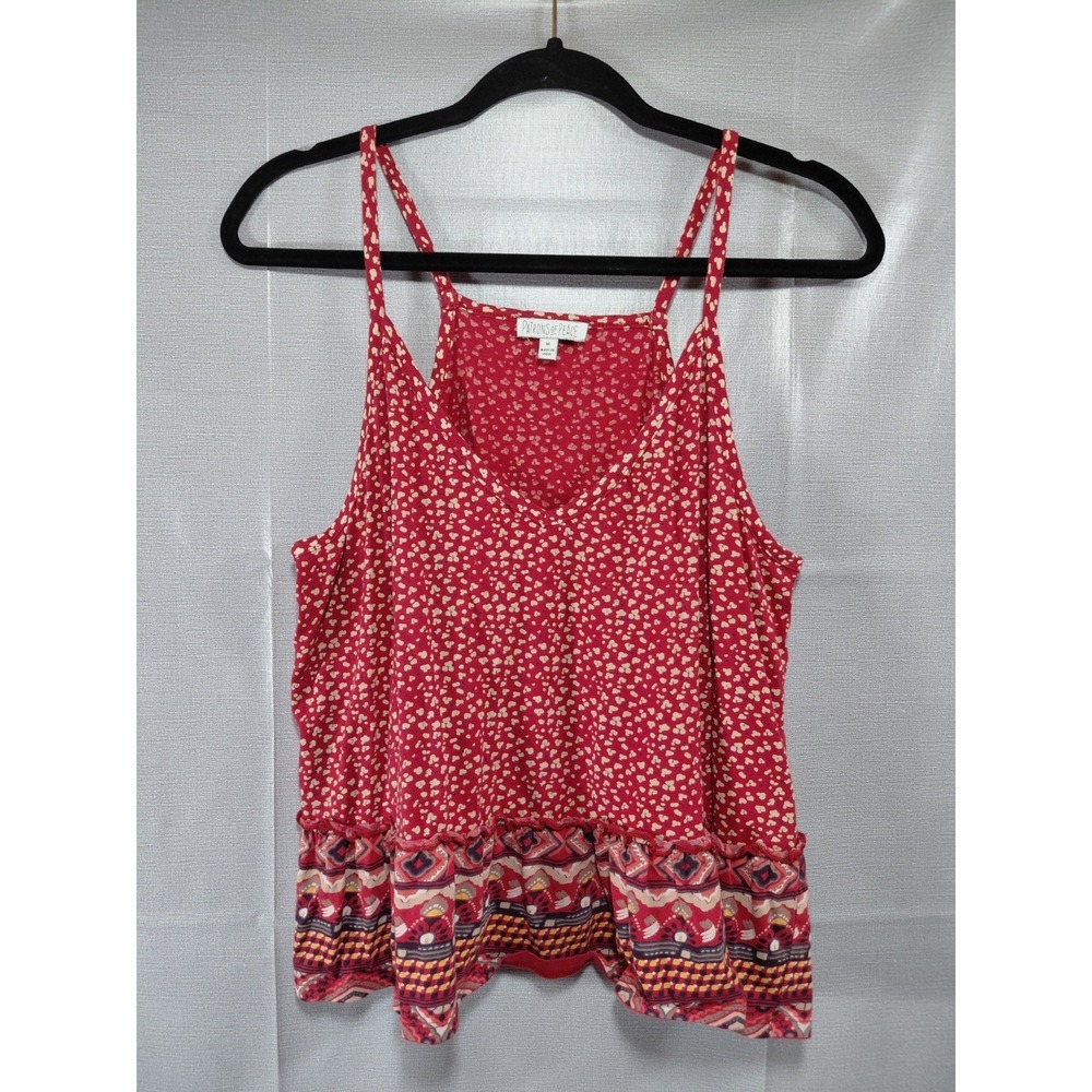 Patrons Of Peace Floral Sleeveless Cami Women's Med Red Flowy Tank Top